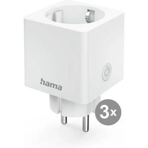 Hama Wi-Fi Stopcontact Mini SmartPlug - 16A - 3680W - Meten van Energieverbruik - WLAN Smart Stopcontact - Hama Smart Solution App en Spraakbesturing - Geschikt voor Apple Home, Alexa, Google Assistent - Wit - 3 stuks