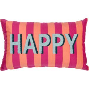 Intratuin - Happy - Sierkussen - Roze/Oranje - 30 x 50 cm