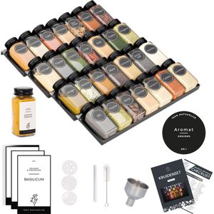 Organess Kruidenrek met 28 Kruidenpotjes - Kruidenrek Lade - Kruiden Organizer - Keukenlade organiser- Complete Set - 4 Stuks - Zwart