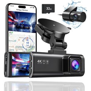 RedTiger F7NP Dual Dashcam voor auto - Ultra 4K & 1080P - Voor en Achter Camera - WiFi en GPS - 3,18 Inch met App - Sony Sensor - Nachtzicht - Parkeerbewaking - G Sensor - Loop opname - Full HD achter camera - Met 32GB SD Kaart