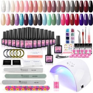 Gellak starterspakket - 20 kleuren - Basecoat - Topcoat - Gellak - Gellakset - Nagelset - Gelnagels - Nagellak - Gelnagel kit - UV lamp 36W - LED - Manicure set - 40 kleuren gel polish - Nail art - Nagellamp - Nageldroger