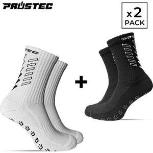 Prostec® Gripsokken - Gripsokken Voetbal - Duo Pack - Wit + Zwart - Grip Socks - One Size - Anti Slip