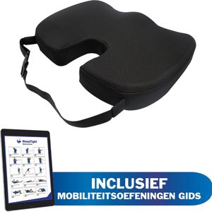 Sleeptight Zitkussen Orthpedisch met Band - Stuitkussen voor Pijnlijke Stuit - Ergonomisch Wigkussen - Zitverhoger Auto - Stoelverhoger - 45cm