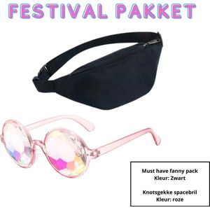 Heuptas / festival fanny pack (zwart) 30x14x8 - Festival bril/spacebril (roze)