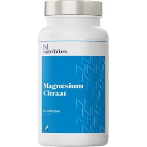 Nutribites Magnesium Citraat - Ondersteunt de spieren en botten - Helpt bij vermoeidheid - 60 Vegan tabletten
