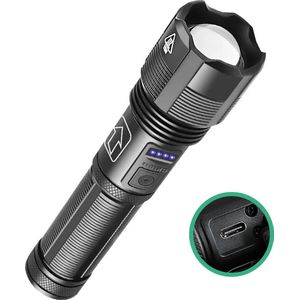 Felle LED Zaklamp - 5 standen flashlight - USB Oplaadbaar - Inclusief oplaadbare batterij - AAA batterij backup - Voor volwassenen & kinderen - vakantie tip voor reizen, kamperen & festival