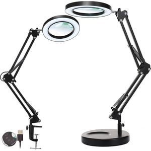 Lampen District® - Loeplamp met led verlichting - 5x vergrootglas met klem en voet - 5 kleurmodus met touch - verlicht vergrootglas voor lezen, knutselen en hobby