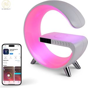 Ninoway - Wake Up Light - Met draadloze oplader - Digitale Wekker - Lichtwekker - Oplader - Radio - Nachtlampje - Leeslamp - Bluetooth Speaker - Wireless charger - Met App