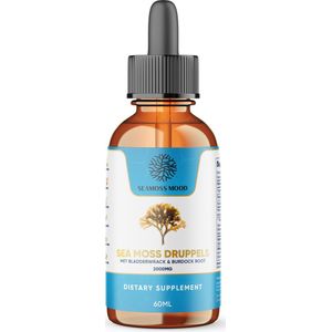 SeamossMood Irish Sea Moss Druppels - 3200mg met Bladderwrack & Burdock Root, Natuurlijk, 60ml