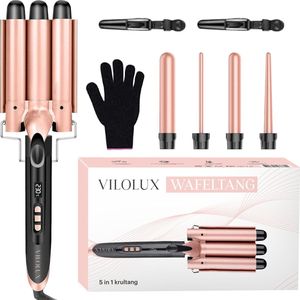 Vilolux® - Wafeltang - Keramische Krultang 5 in 1 - Curling Iron - Golvenkrultang - 5 Opzetstukken - 25mm - 32mm - Rosé Goud