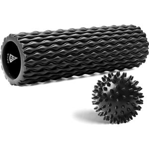Dymu Foam Roller - Foamroller - Foam Roller Set - Massage Roller - Triggerpoint Bal - Lacrosse Bal - Yoga - 45 cm - Zwart