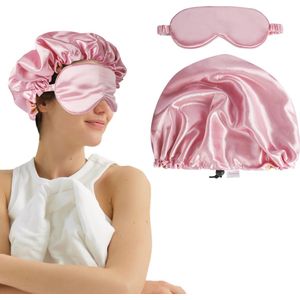 Skinnables Satijnen Slaapmasker & Verstelbare Bonnet Set – Bescherm Haar & Huid | Luxe Slaapaccessoires