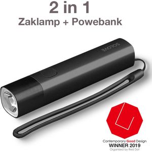 Mode Zaklamp + Powerbank telefoon oplader - Compact past in je handtas - Cadeau - Modieus ontwerp - 2 in 1 USB oplaadbare LED Zaklamp - Zwart Kleur