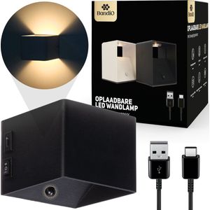 BandiO Paris Oplaadbare wandlamp op batterijen - Aluminium - 5200mAh batterij - 2700K - met bewegingssensor - wandlamp oplaadbaar - binnen - trapverlichting (Zwart)