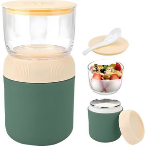 My Green Deal Yoghurtbeker-to-go - 700-ml - Mueslibeker-Soepbeker - Lunchbeker-Isoleer- Met lepel - RVS