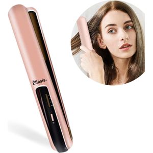 Èllasis® Draadloze stijltang - Hair Straightener - 2 in 1 - Krultang - Draadloos - Mini - Reis - Haar - Roze
