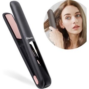 Èllasis® Draadloze stijltang - Hair Straightener - 2 in 1 - Krultang - Draadloos - Mini - Reis - Haar - Zwart