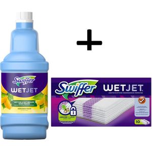 Swiffer WetJet Alles-In-Een Dweilsysteem Navulling- 1,25 L - Citrus Fris Reinigingsmiddel en 10 stuks Reinigingsdoekjes