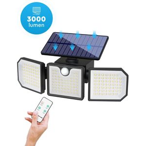 Double MM - Slimme Solar Wandlamp Buiten - Tuinverlichting Op Zonne Energie - Buitenlamp - Solar Tuinverlichting - Buitenverlichting - 167 LED - 3000 Lumen – Met Afstandsbediening Tussen 3 Standen Schakelen