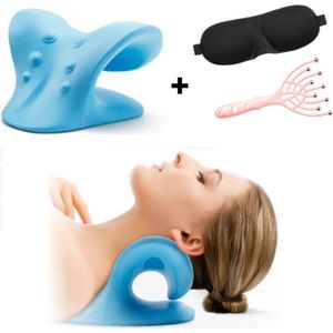 Nekstretcher - Nekmassage - Neck Releaser - Gratis Slaapmasker - Shiatsu - Rug stretcher - Nek- Schouder- en Rugklachten - Hoofd massage - Blauw