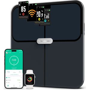 Sacoma Personenweegschaal - Met Interactief Weegplateau - 17x Lichaamsanalyse - Bluetooth en WiFi - Weegschaal met App - USB oplaadbaar - Digitaal