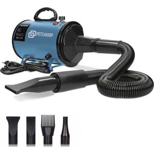 PetChamp Professionele Hondenföhn met 4 Opzetstukken - Waterblazer voor honden - Inclusief geluidsdemper - 2800W Power - Stil design - Blauw