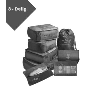 Goodston - Packing cubes - 8 delig - Zwart - verschillende maten tassen - cadeau - packing cubes set - packing cubes backpack - compression cube - packing cubes compression