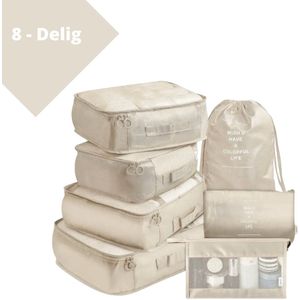Goodston - Packing cubes - 8 delig - Beige - verschillende maten tassen - cadeau - packing cubes set - packing cubes backpack - compression cube - packing cubes compression