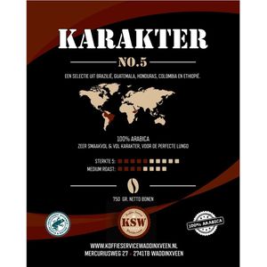 Karakter - verse koffiebonen - RFA - MEDIUM Roast - 750 gram - Koffie Service Waddinxveen