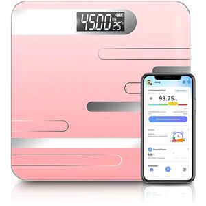 Jor Quality - Personenweegschaal - Digitaal - Roze - USB Oplaadbaar - Bluetooth