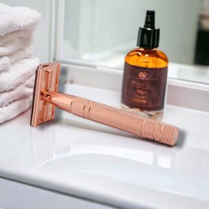 Safety Razor + 25 Scheermesjes Aluminium Rose Gold Goud Voor Unisex Scheermes Veiligheidsscheermes