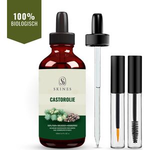 Skines® Castor Olie Bio Huidolie - 100 ml - 100% Biologisch, Puur & Koudgeperst - Bio Oil - Rijk aan Vitamine E en Omega Vetzuren - Voor Haar, Huid, Wimpers & Nagelverzorging - Wonderolie - Wimperserum