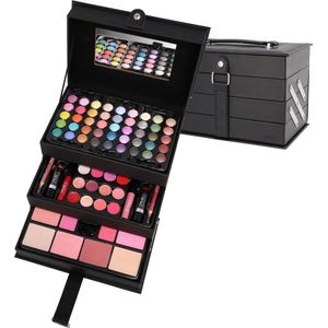 Make Up Koffer Meisjes Met Inhoud 82-Delig - Make Up Koffer Kinderen - Make Up Koffer Gevuld - Cosmetica Koffer - Beautycase Meisjes - Veganistische Cosmetica - Zwart - ‎24 x 19 x 17 cm