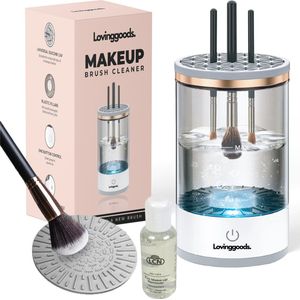 Lovinggoods® 3 in 1 Automatische Make up Kwastenreiniger en droger – Make up remover - Inclusief 50ml Reinigingsvloeistof – Wit