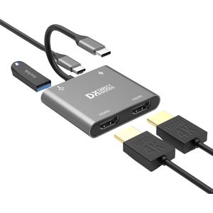 DirectGoods - 4 in 1 USB C Hub - Docking Station - Spacegrey - USB C Naar HDMI (2x) - USB C 3.0 - 2x HDMI 4K@60hz