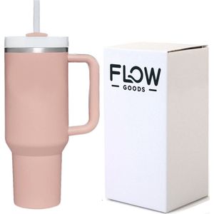 Flow Goods Tumbler - Rosé – Thermosbeker met Handvat – Drinkfles met Rietje – 1.2 Liter - Koffiebeker – Thermosbeker – Travel Mug – Koffie to Go