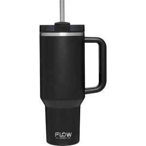Flow Goods Tumbler - Zwart – Thermosbeker met Handvat – Drinkfles met Rietje – 1.2 Liter - Koffiebeker – Thermosbeker – Travel Mug – Koffie to Go