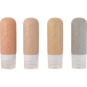 Milieuvriendelijke Siliconen Reisflessen | 4 stuks 90ml | Eenvoudig te Vullen/Reinigen | Toegestaan als Handbagage | Voeg je naam/Label toe | Navulbare Knijpfles | Perfect voor Essentiële Benodigdheden Onderweg