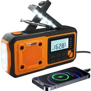 Draagbare NoodRadio - FM/AM/SW - 4000mAh Powerbank - Zonnepaneel - Radio op Batterijen - Hand Zwengel - Dynamo - 4 Manieren voor Opladen - Zaklamp - SOS