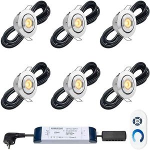 LED veranda inbouwspots Toledo ab inclusief trafo en afstandsbediening - 3W / dimbaar / kantelbaar / inbouwspot / terrasoverkapping / overkapping / serre / carport / warm wit / rond / 230V / IP44 / set van 6 stuks