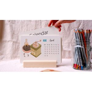 12-Maandplanner Met Houten Standaard Kruiden Collectie - Bureaukalender - Hele Jaar 2025 - kalender maandkalender - Calendar with wooden stand