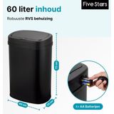 Five Stars - Prullenbak - 60 Liter - RVS - Soft Close Deksel - Zwart