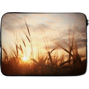 Laptophoes 13 inch - Riet - Gras - Zonsondergang - Natuur - Horizon - Laptop sleeve - Binnenmaat 32x22,5 cm - Zwarte achterkant