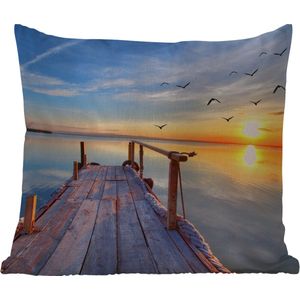 Sierkussen Buiten - Water - Steiger - Vogels - Zonsondergang - Horizon - 60x60 cm - Weerbestendig