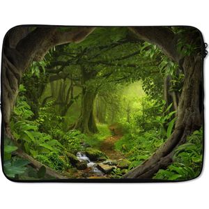 Laptophoes 17 inch - Jungle - Groen - Natuur - Tropisch - Planten - Laptop sleeve - Binnenmaat 42,5x30 cm - Zwarte achterkant