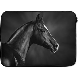 Laptophoes 14 inch - Paard - Dieren - Zwart - Wit - Portret - Laptop sleeve - Binnenmaat 34x23,5 cm - Zwarte achterkant
