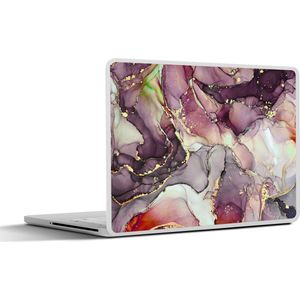 Laptop sticker - 15.6 inch - Marmer print - Rood - Paars - Goud - 36x27,5cm - Laptopstickers - Laptop skin - Cover