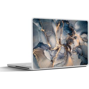 Laptop sticker - 14 inch - Marmer print - Grijs - Blauw - Luxe - Goud - 32x5x23x5cm - Laptopstickers - Laptop skin - Cover