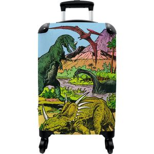 NoBoringSuitcases.com - Kinderkoffer dinosaurus - Past binnen 55x40x20 cm en 55x35x25 cm - Handbagage - Trolley op wieltjes handkoffer - Reiskoffer met wielen - Rolkoffer reizen cadeau - Reisbenodigdheden - Kindertrolley jongen - Dino koffer kinderen