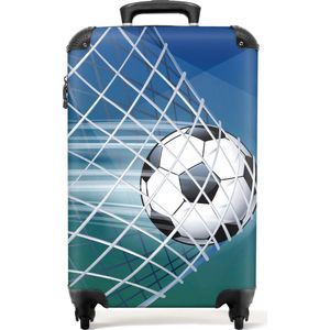 NoBoringSuitcases.com® Koffer Handbagage Suitcase Trolley Carry on Voetbal - Goal - Blauw - Kinderen - 55x35x25cm